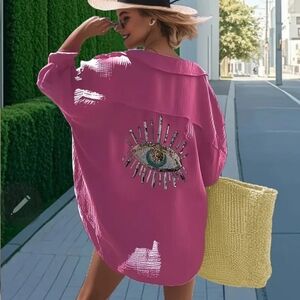 Evil Eye Embroidered Swim Cover-Up